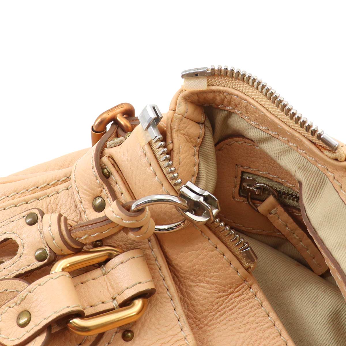 Mini Paddington Hand Bag Leather Beige Purse