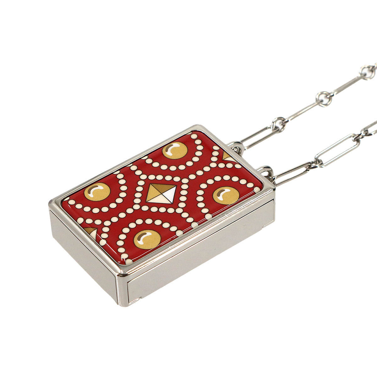 HERMES Boite a Reves Pendant Necklace Silver Red