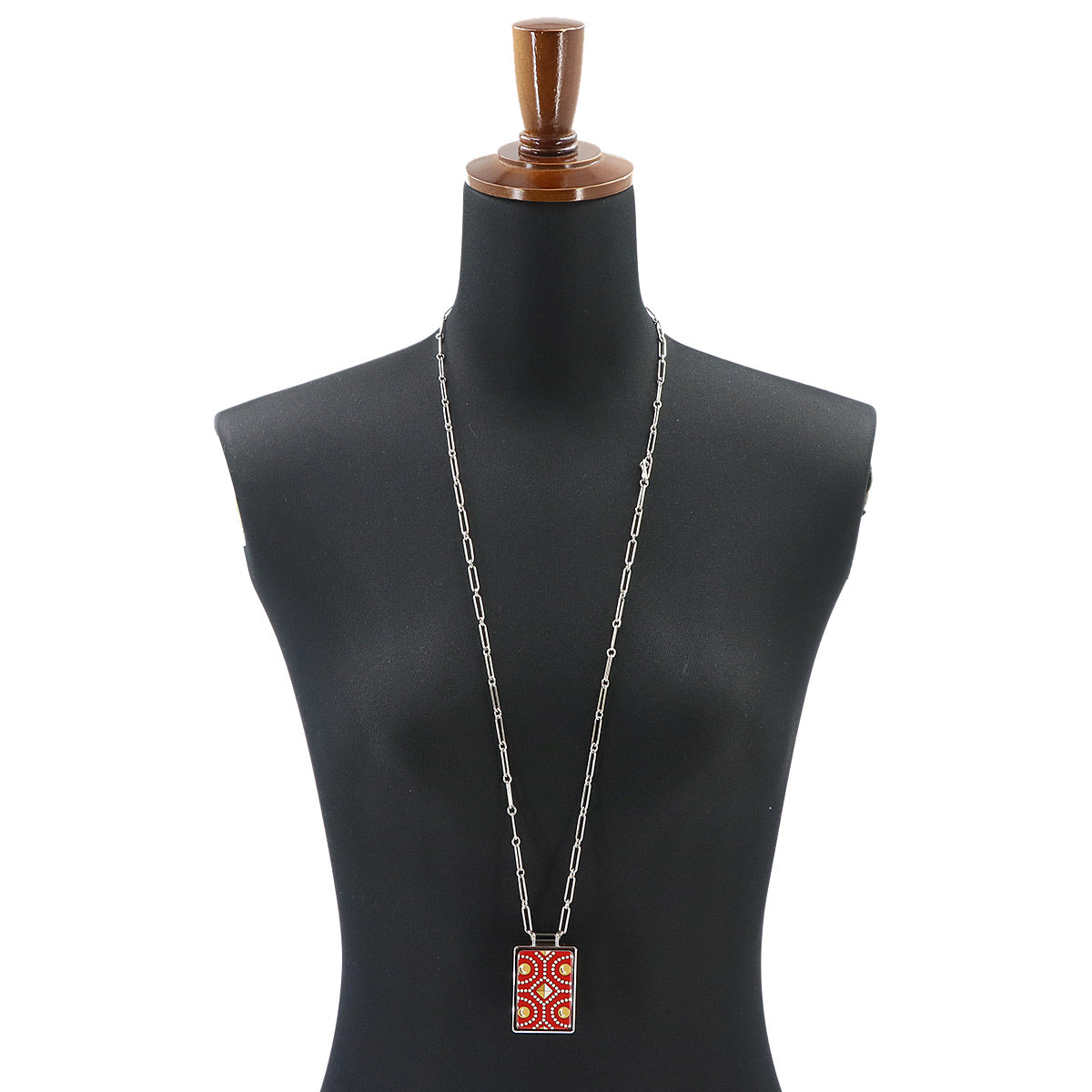 HERMES Boite a Reves Pendant Necklace Silver Red