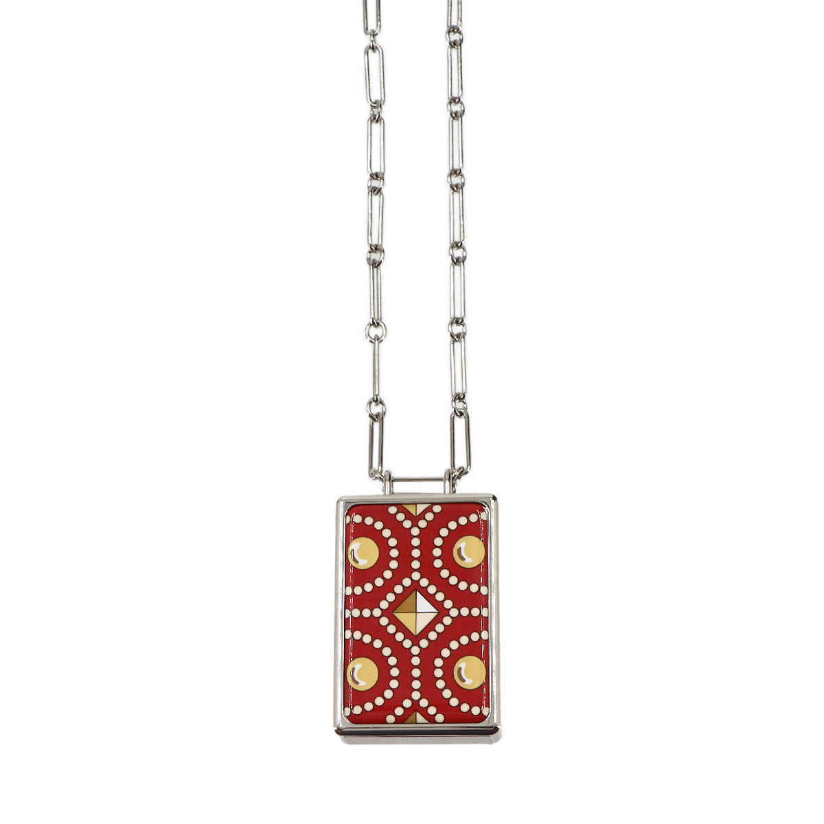 HERMES Boite a Reves Pendant Necklace Silver Red