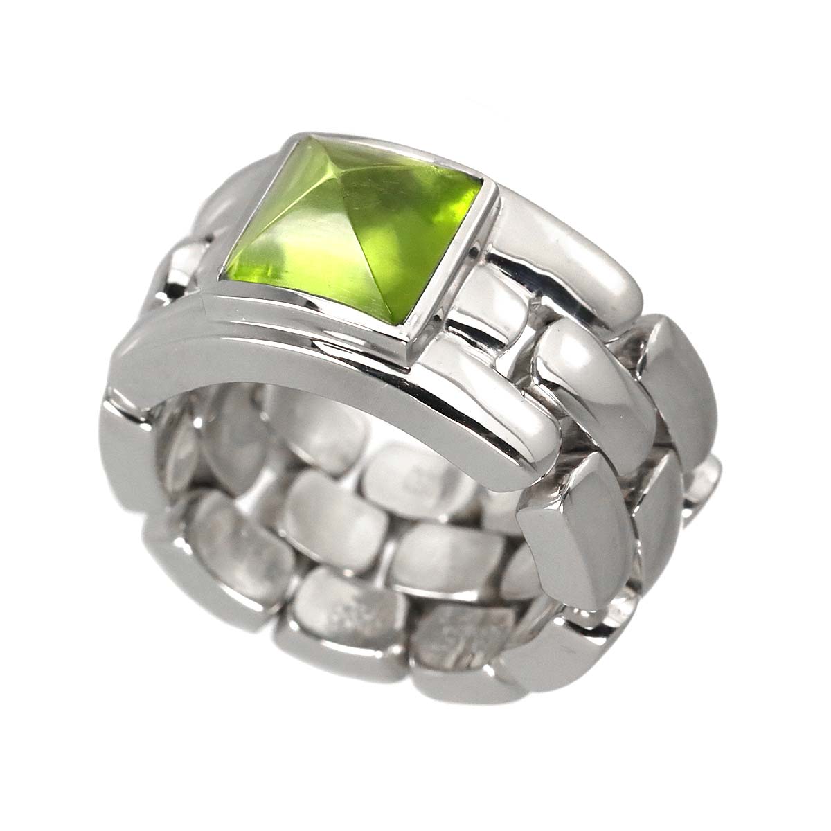 Kysis Pyramid Peridot Ring 18K White Gold 750 size5.75-6(US)