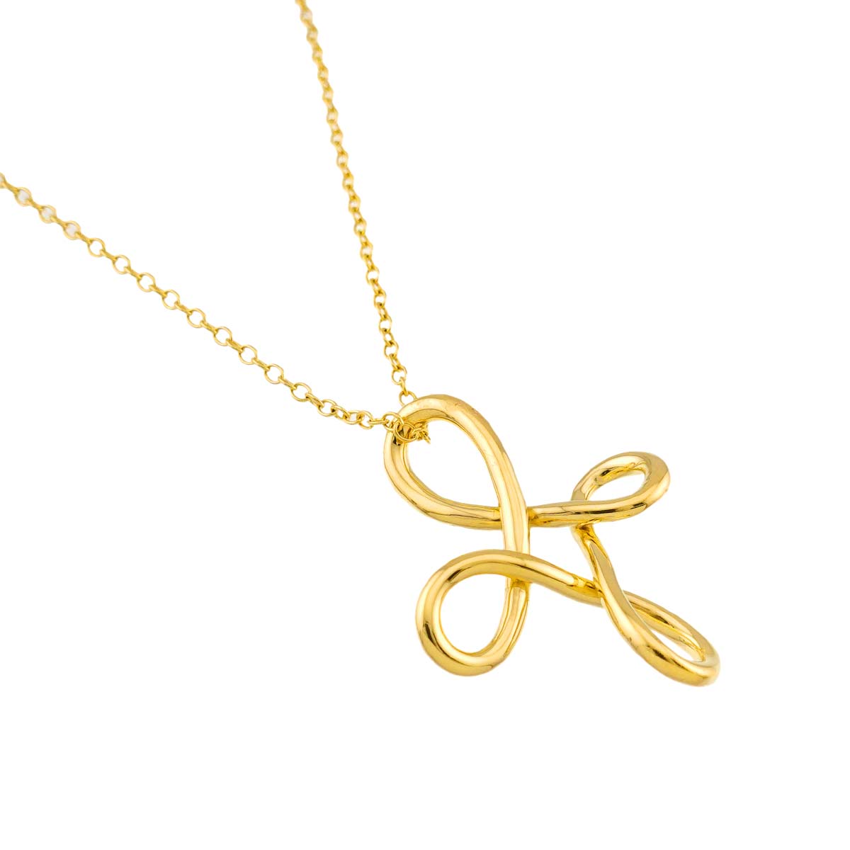 Infinity Cross Long Necklace 18K Yellow Gold 750