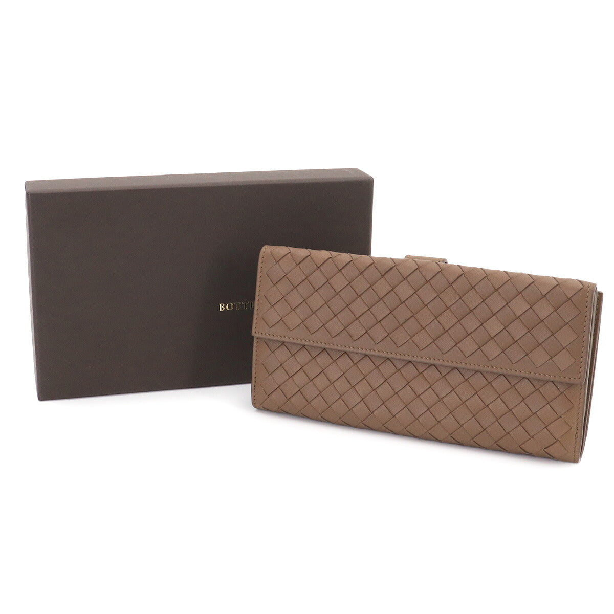 Intrecciato Long Wallet Leather Brown 134075