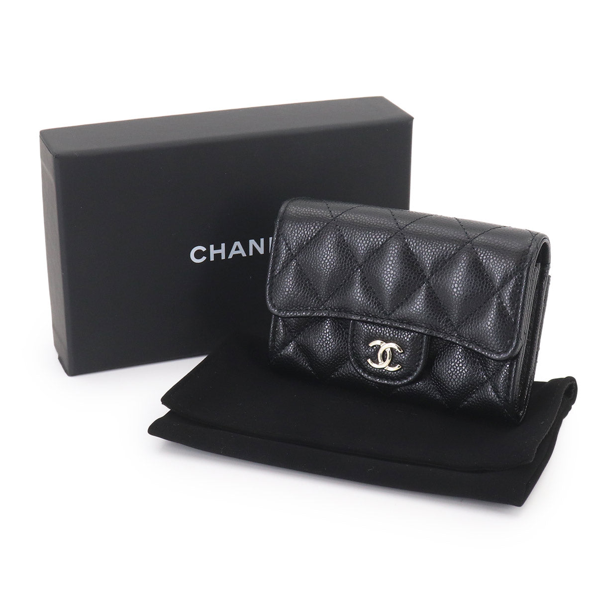 Matelasse Card Coin Purse Leather Black