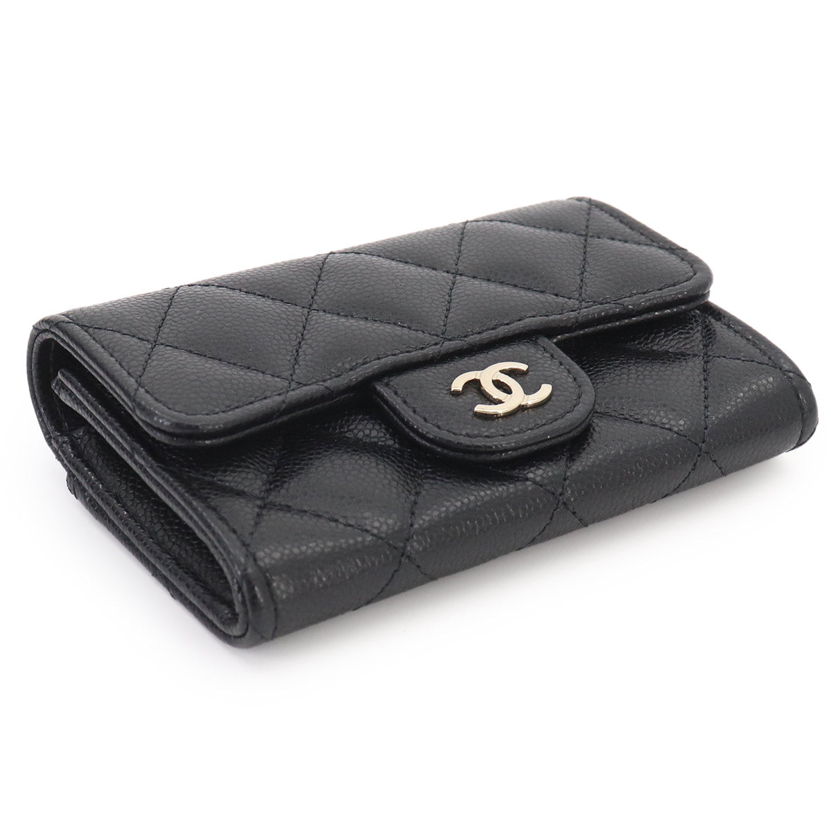 Matelasse Card Coin Purse Leather Black