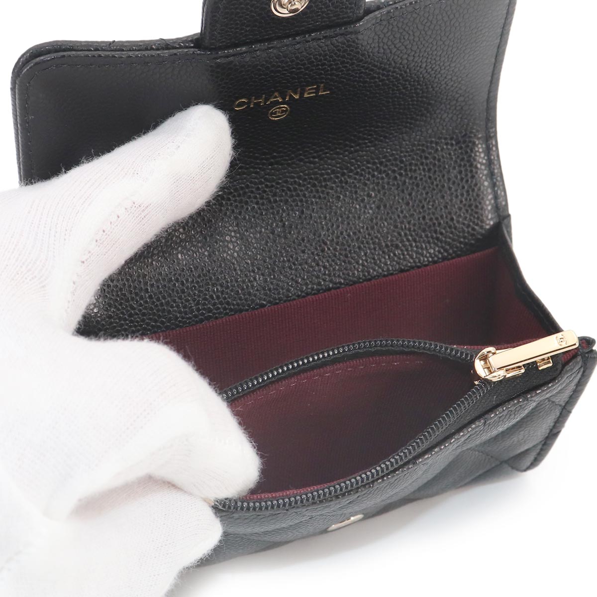 Matelasse Card Coin Purse Leather Black