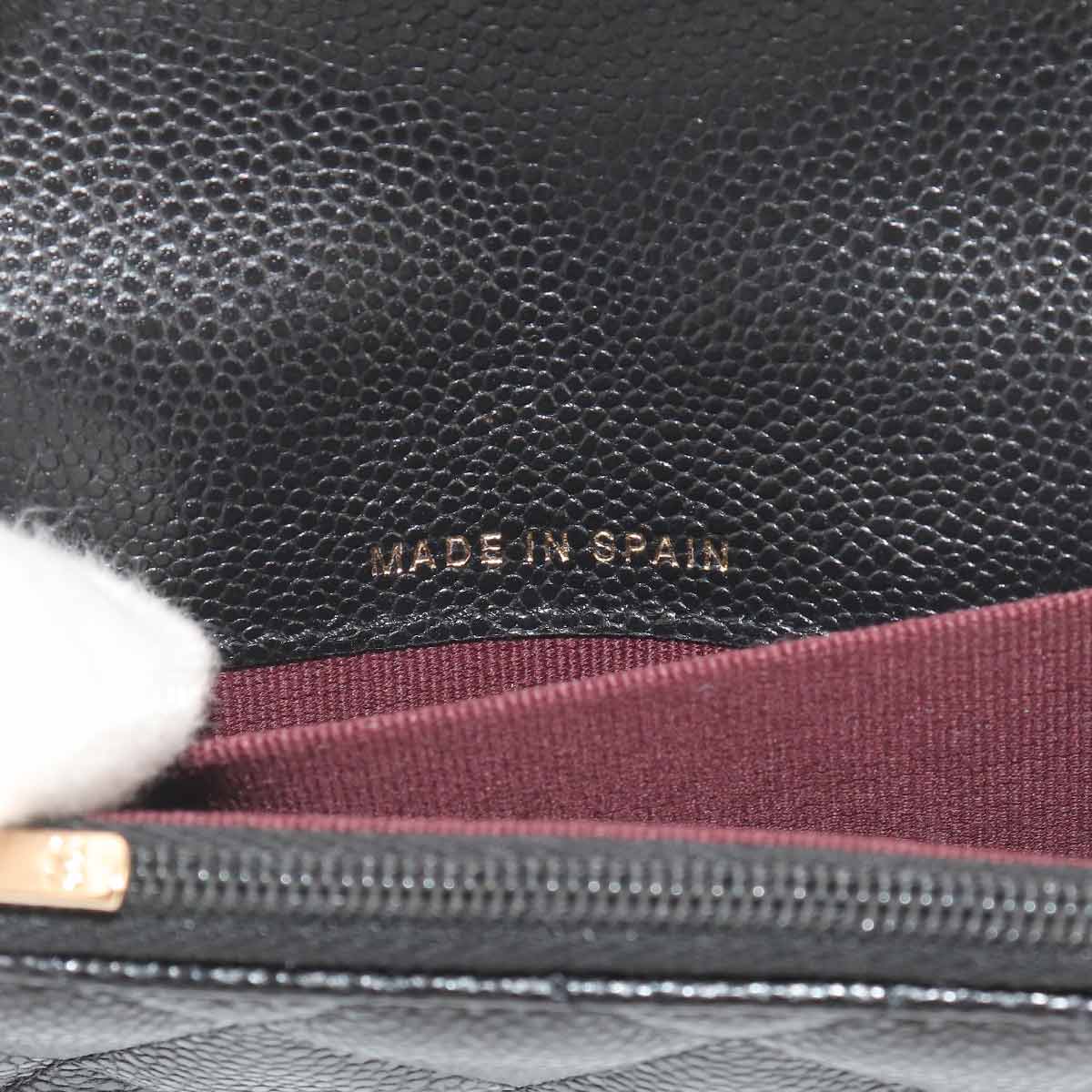 Matelasse Card Coin Purse Leather Black