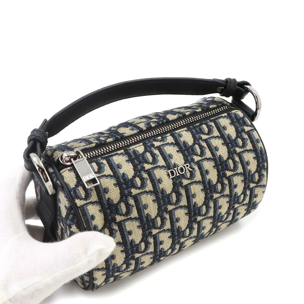Oblique Mini Roller Shoulder Hand Bag Canvas Navy
