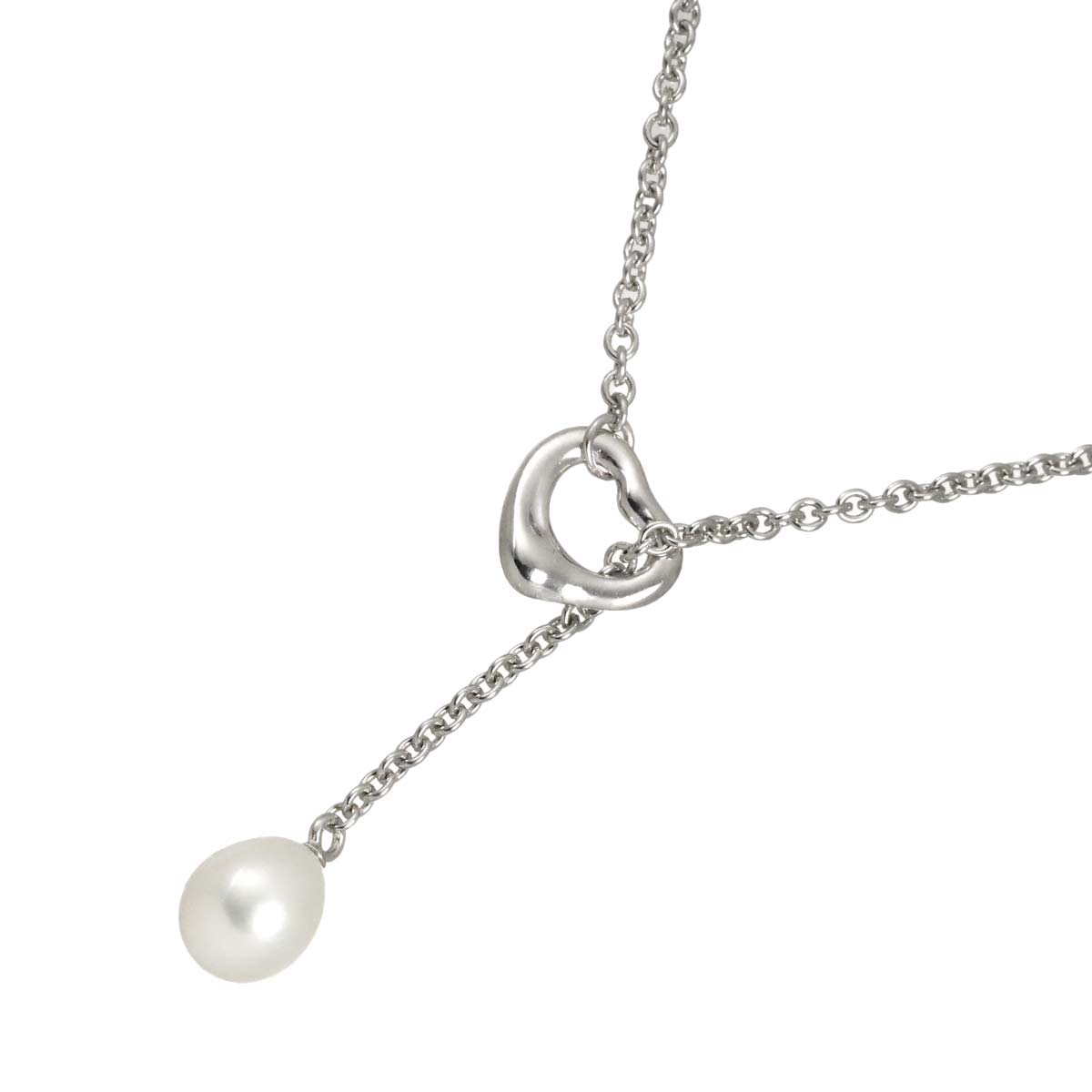 Open Heart Lariat Freshwater cultured pearl Necklace SV 925