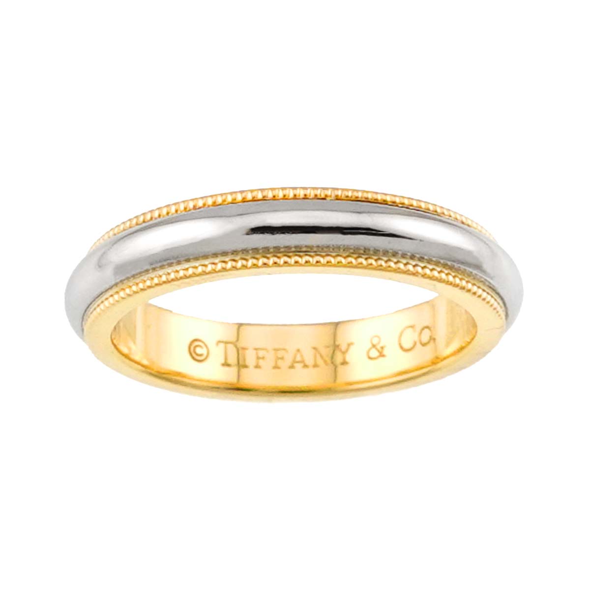 Milgrain Band Ring 18K 750 YG Platinum Size4(US)