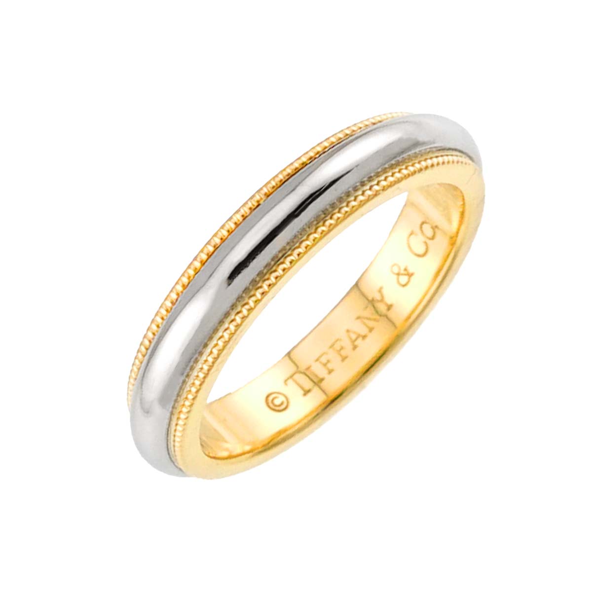 Milgrain Band Ring 18K 750 YG Platinum Size4(US)