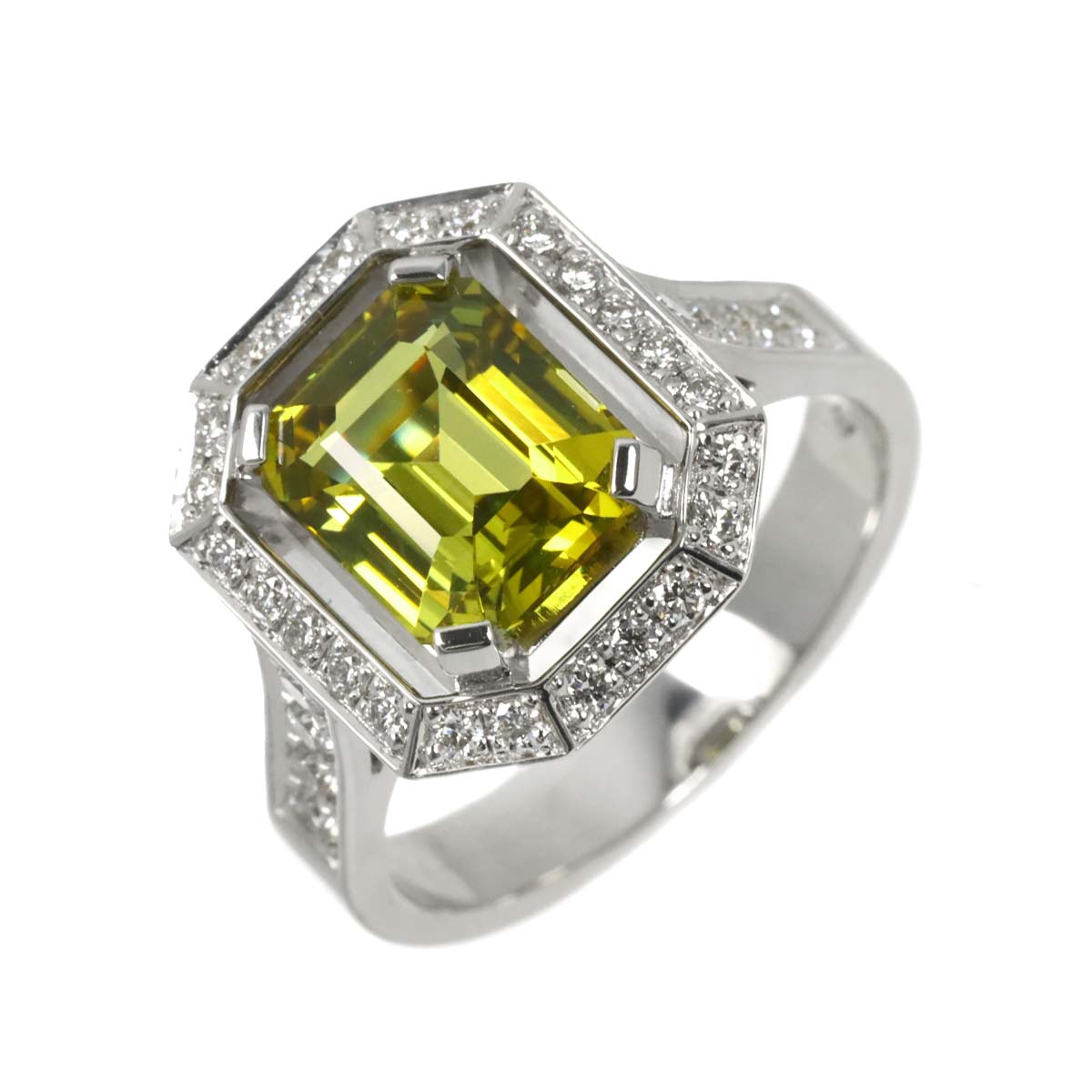 Chrysoberyl Diamond Ring 18K K18 WG size7.5-7.75(US)