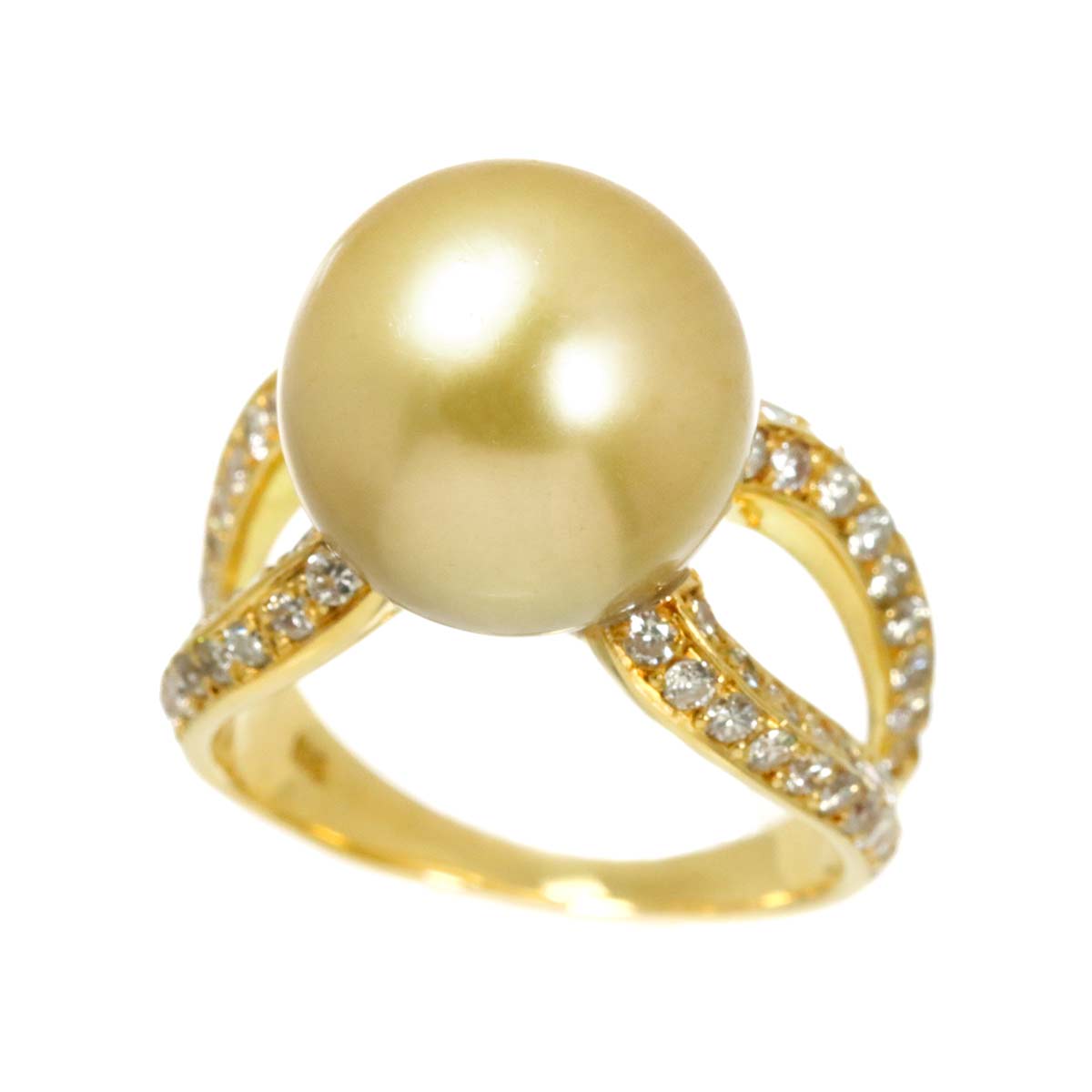 South Sea pearl 13.0mm Diamond 1.06ct Ring 18K K18 YG 750 6.75(US)
