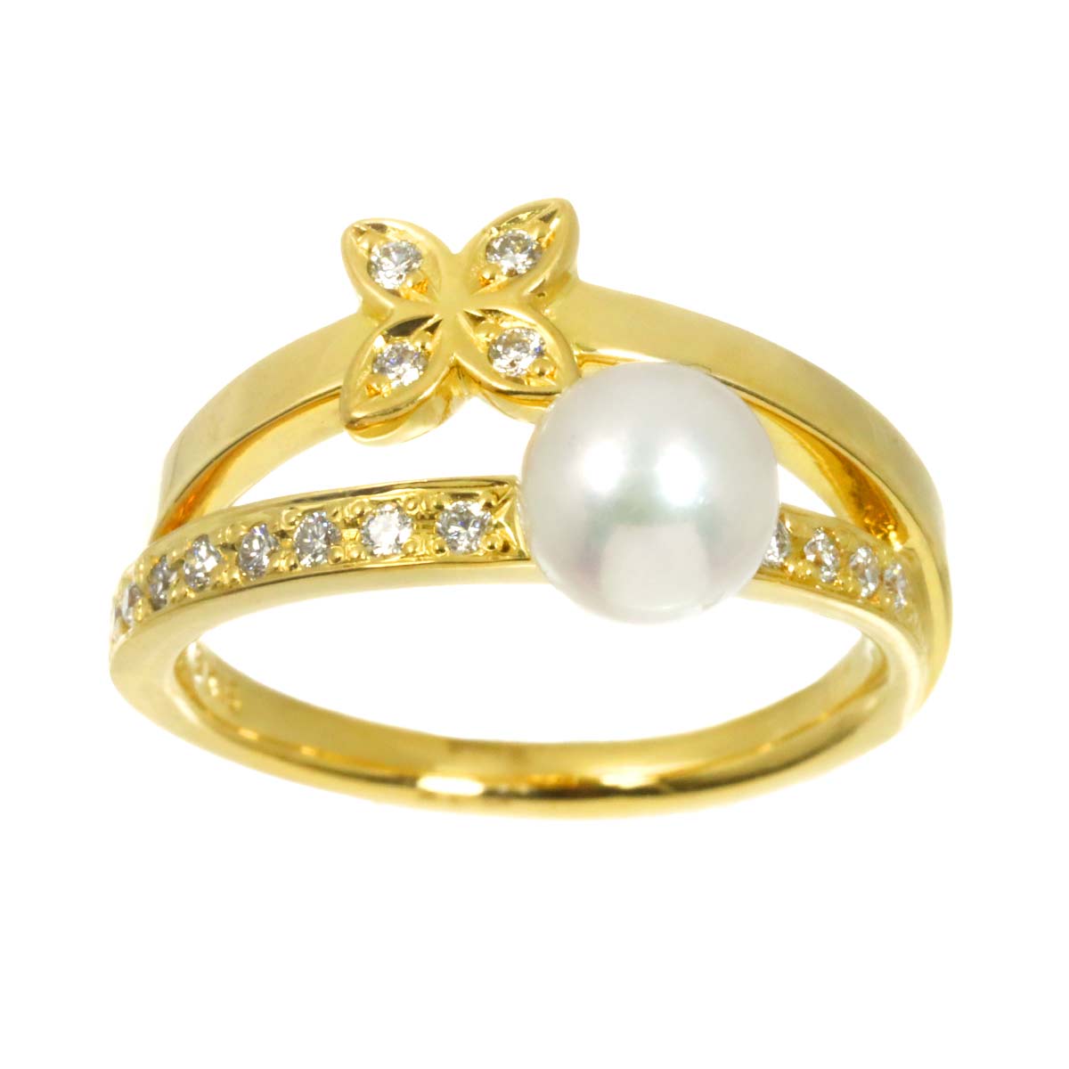 Akoya Pearl 5.7mm Diamond Ring 18K YG 750 size4-4.5(US)