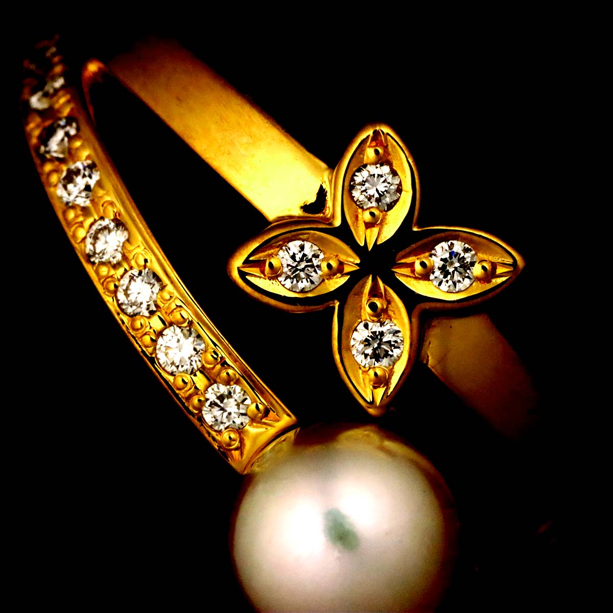 Akoya Pearl 5.7mm Diamond Ring 18K YG 750 size4-4.5(US)