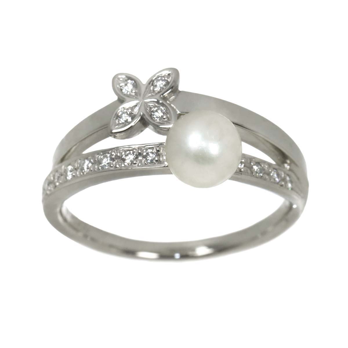 Akoya Pearl 5.6mm Diamond Ring Platinum size6.25-6.5(US)