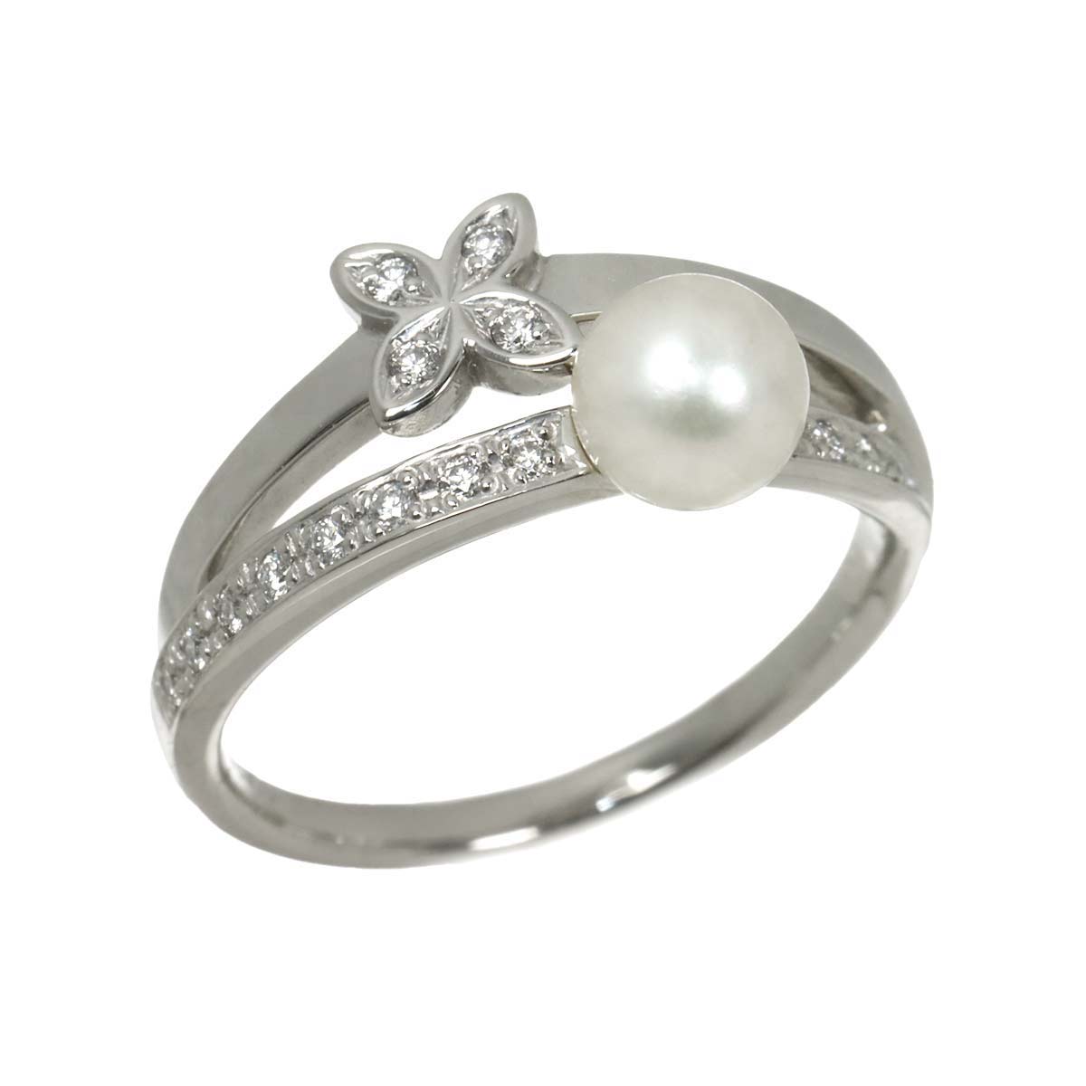Akoya Pearl 5.6mm Diamond Ring Platinum size6.25-6.5(US)