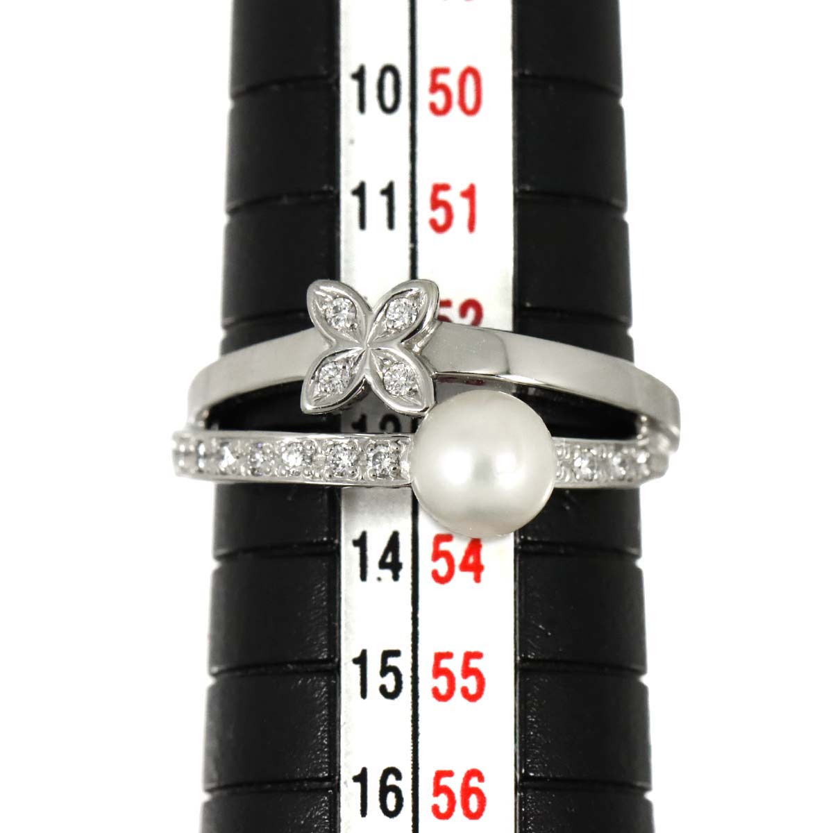 Akoya Pearl 5.6mm Diamond Ring Platinum size6.25-6.5(US)