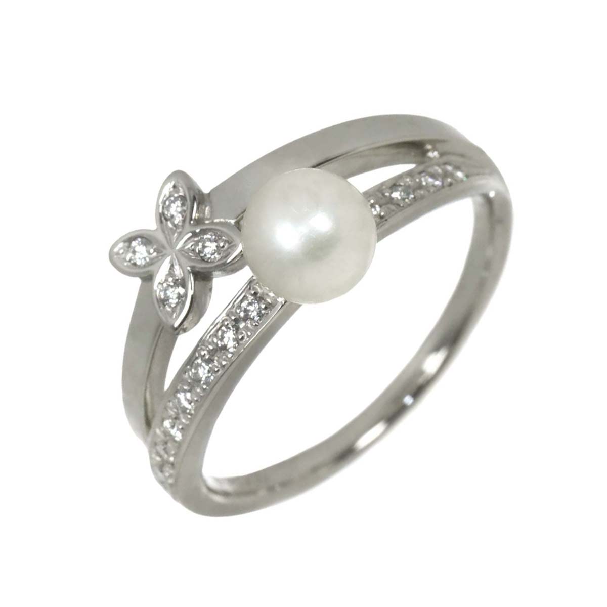 Akoya Pearl 5.6mm Diamond Ring Platinum size6.25-6.5(US)