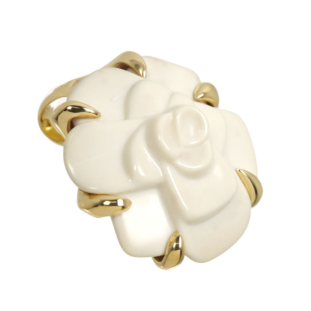 Camellia Pendant Top Cacholong 18K Yellow Gold 750