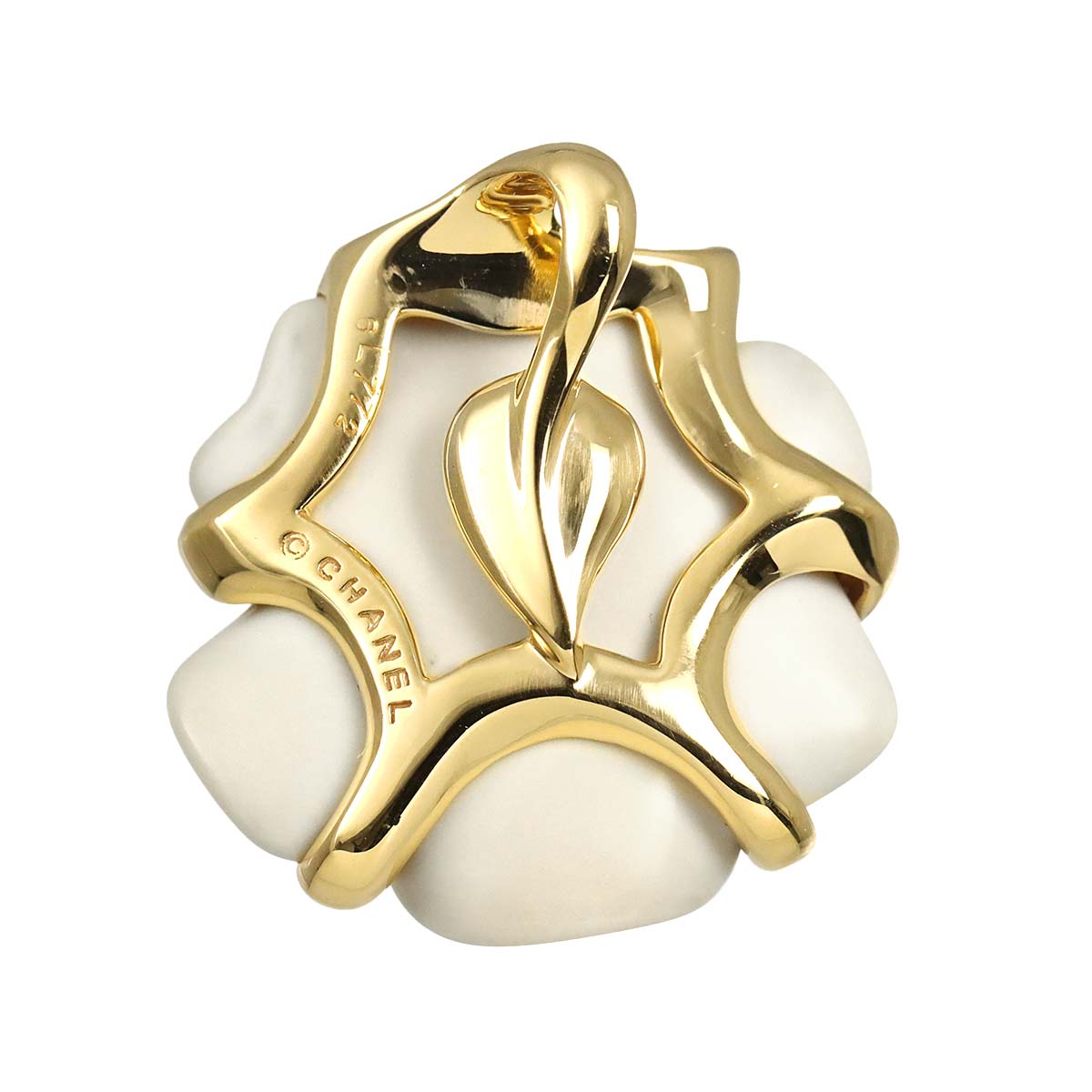 Camellia Pendant Top Cacholong 18K Yellow Gold 750