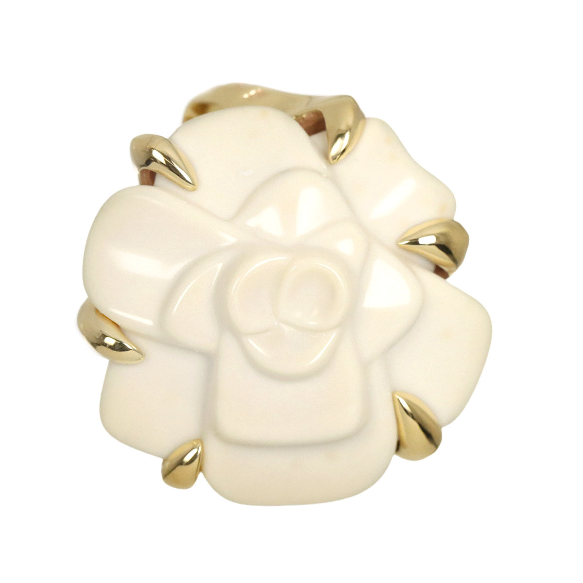 Camellia Pendant Top Cacholong 18K Yellow Gold 750