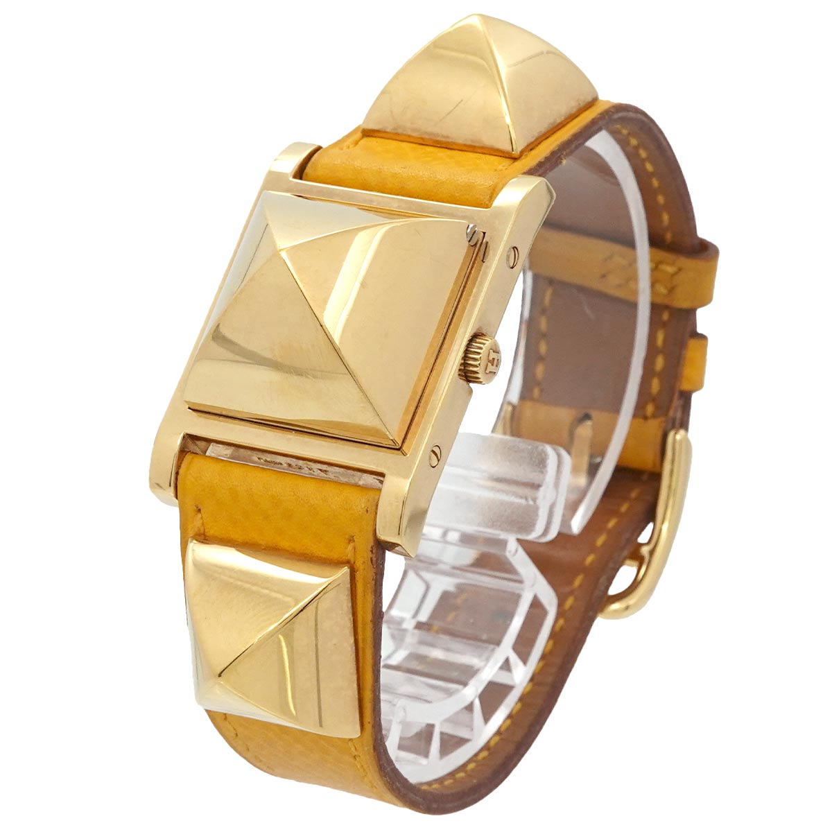 Medor Vintage pyramid Gold studs Quartz White Dial Ladies