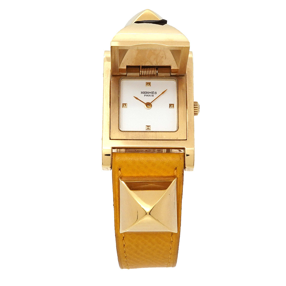 Medor Vintage pyramid Gold studs Quartz White Dial Ladies