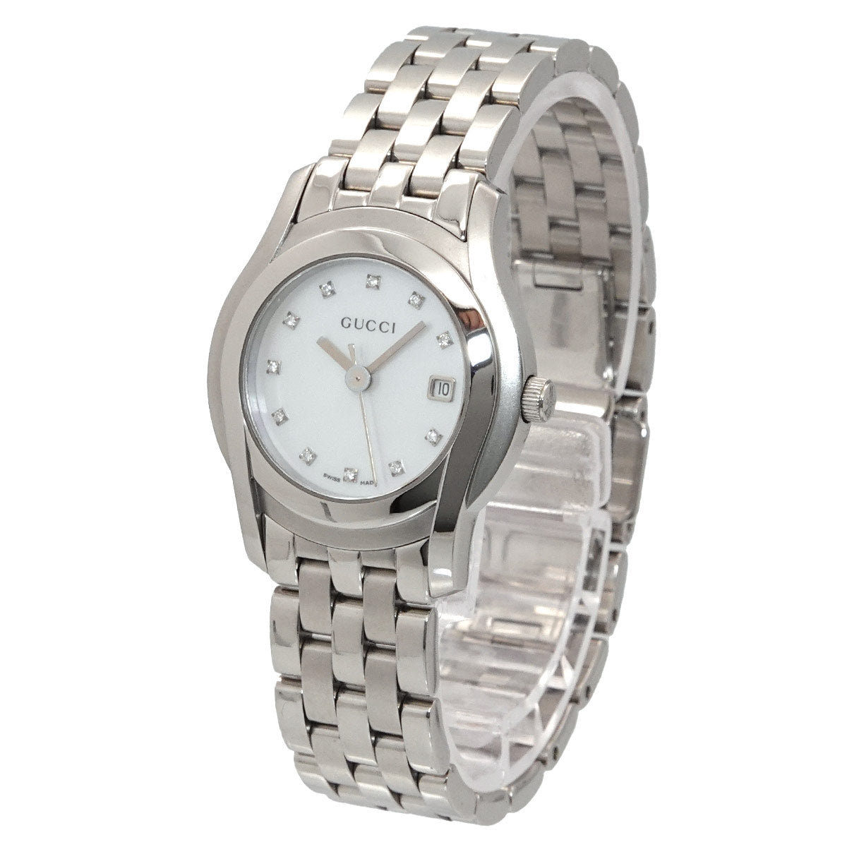 5500L 11P Diamond Quartz White Shell Dial Watch
