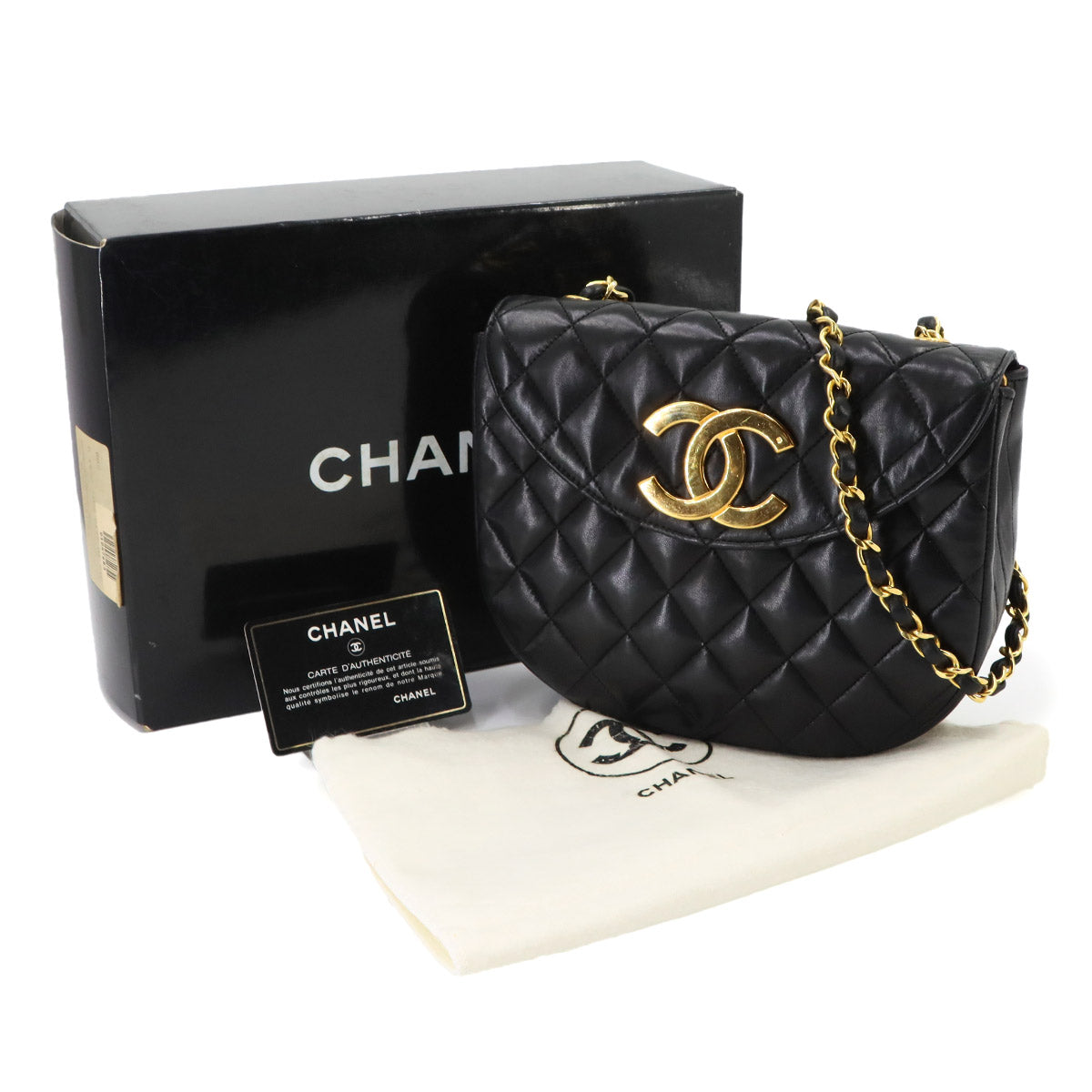 Matelasse Chain Shoulder Bag Leather Black Coco Logos Purse
