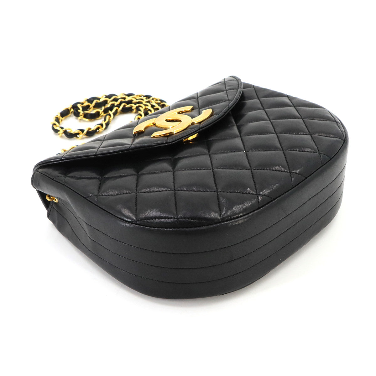 Matelasse Chain Shoulder Bag Leather Black Coco Logos Purse