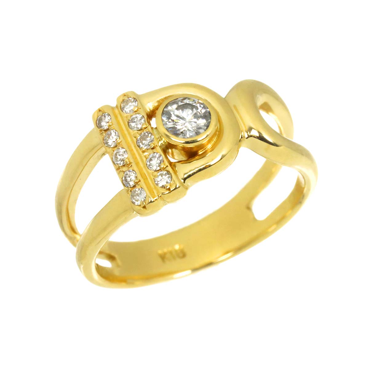 Diamond 0.21ct/0.10ct Ring 18K YG Yellow Gold 750 6-6.25(US)