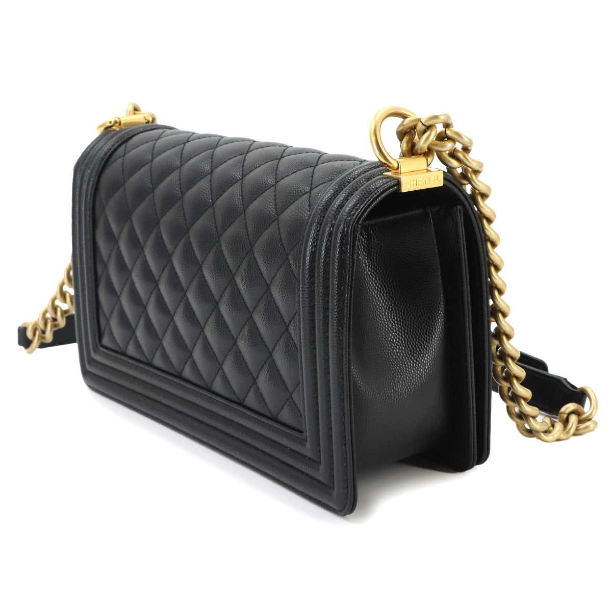 BOY CHANEL Chain Shoulder Bag Leather Black A67086 Purse