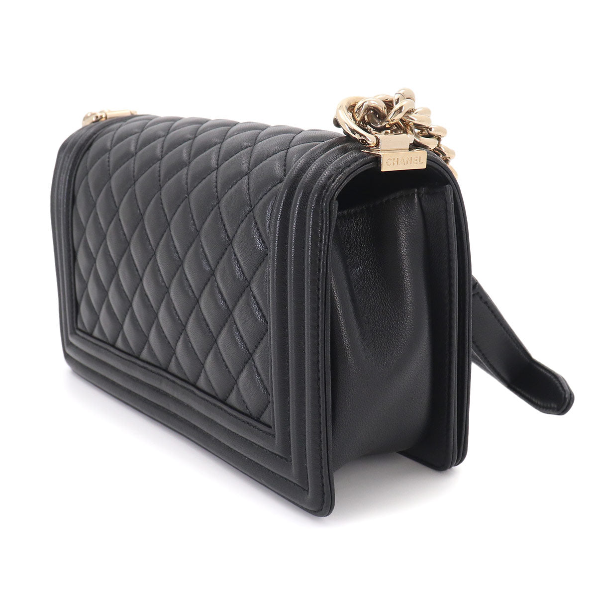 BOY CHANEL Chain Shoulder Bag Leather Black A67086 Purse