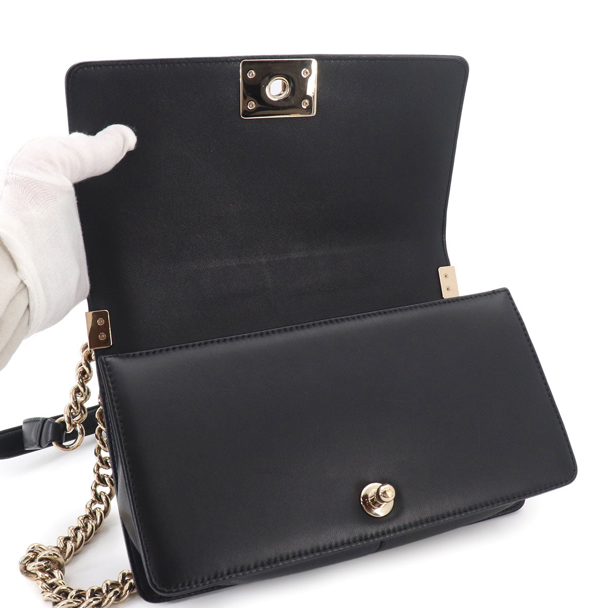 BOY CHANEL Chain Shoulder Bag Leather Black A67086 Purse