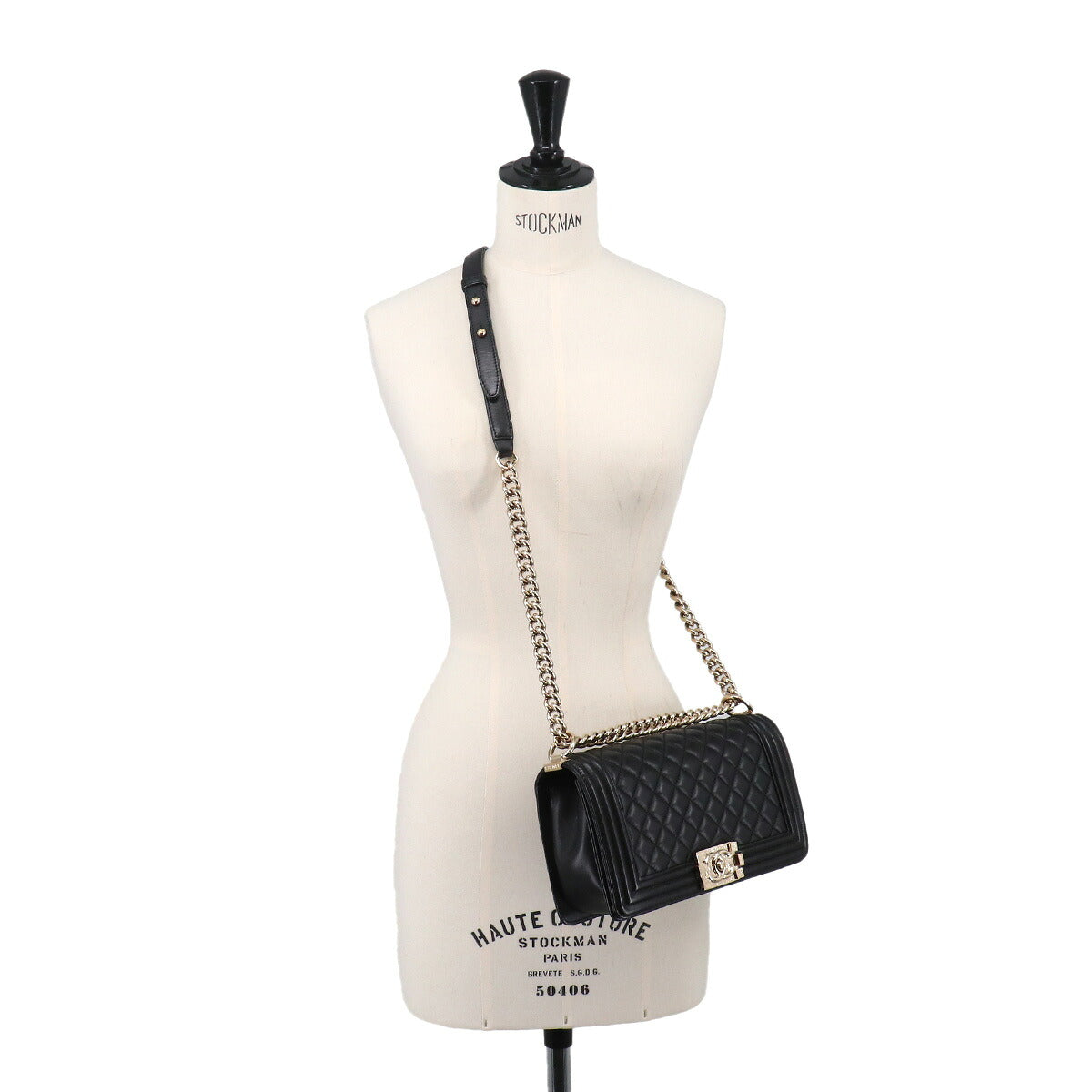 BOY CHANEL Chain Shoulder Bag Leather Black A67086 Purse