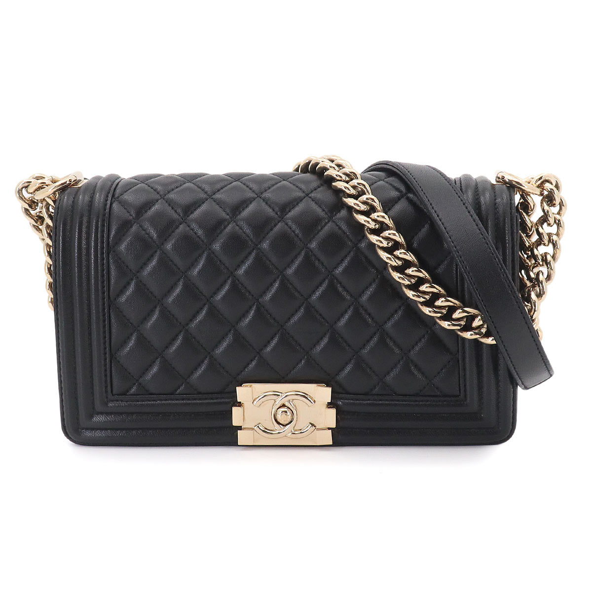 BOY CHANEL Chain Shoulder Bag Leather Black A67086 Purse