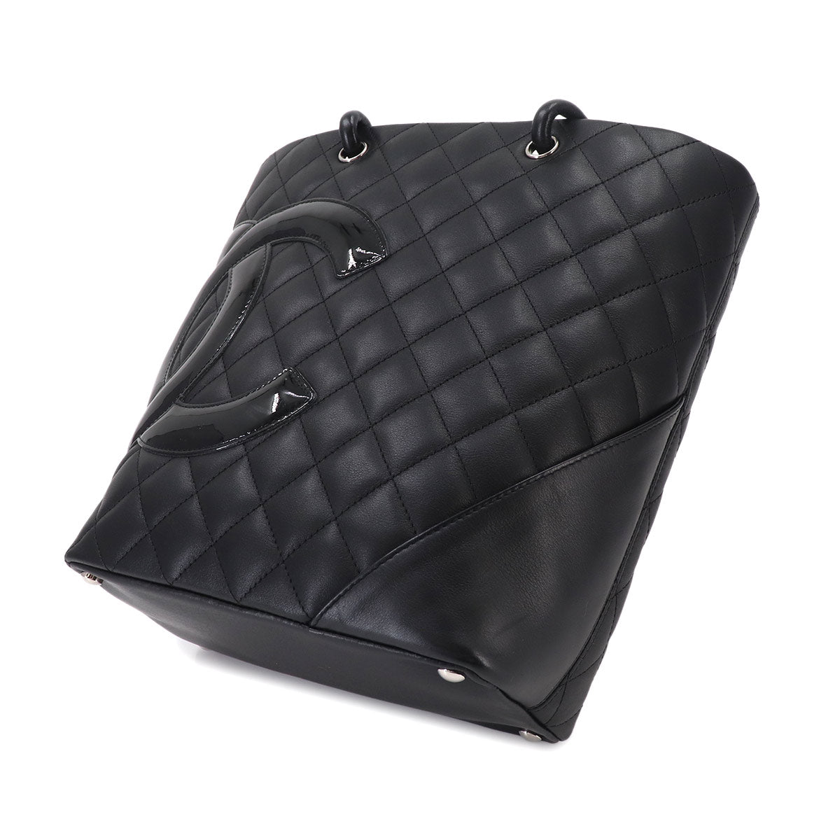Cambon Line Medium Tote Bag Leather Enamel Black A25167 Purse