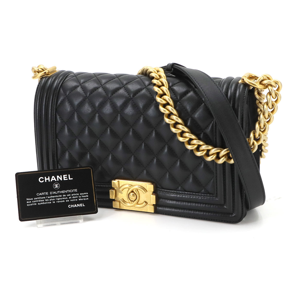 BOY CHANEL Chain Shoulder Bag Leather Black A67086 Purse