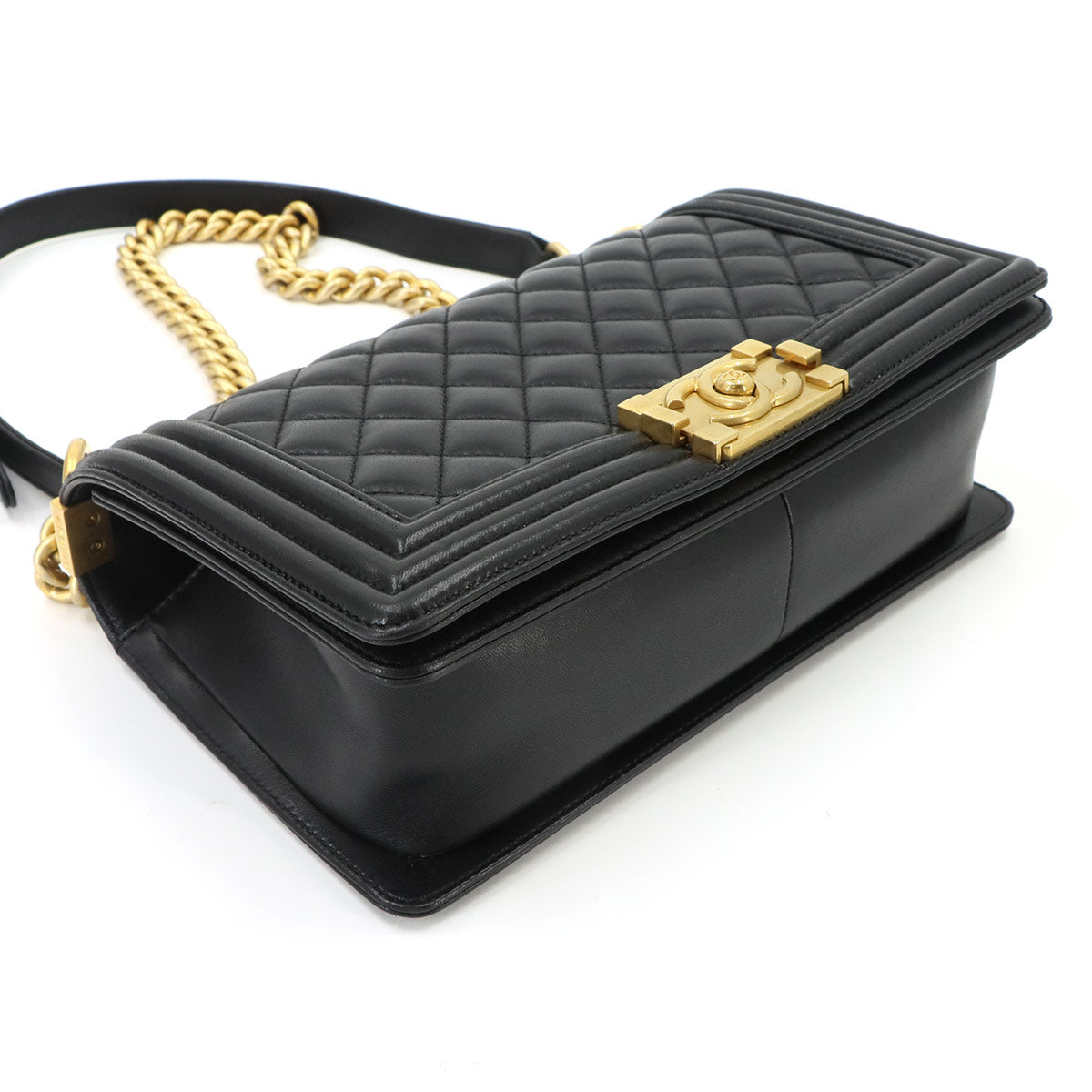 BOY CHANEL Chain Shoulder Bag Leather Black A67086 Purse