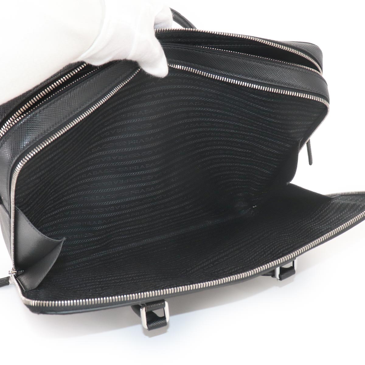 Briefcase Shoulder Bag Saffiano Leather Black 2VE366