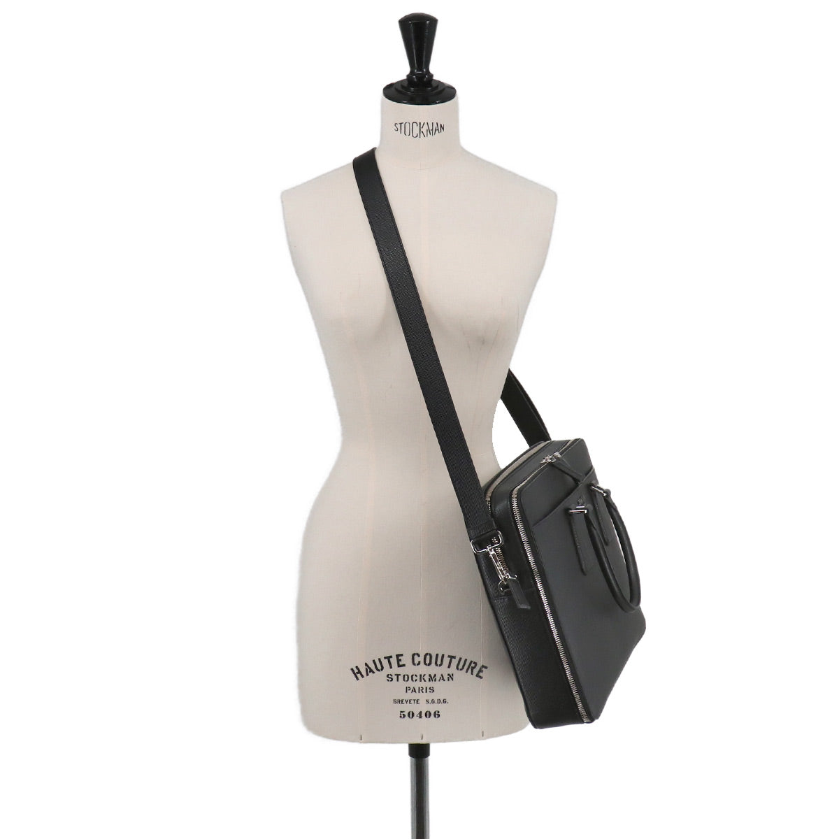 Briefcase Shoulder Bag Saffiano Leather Black 2VE366