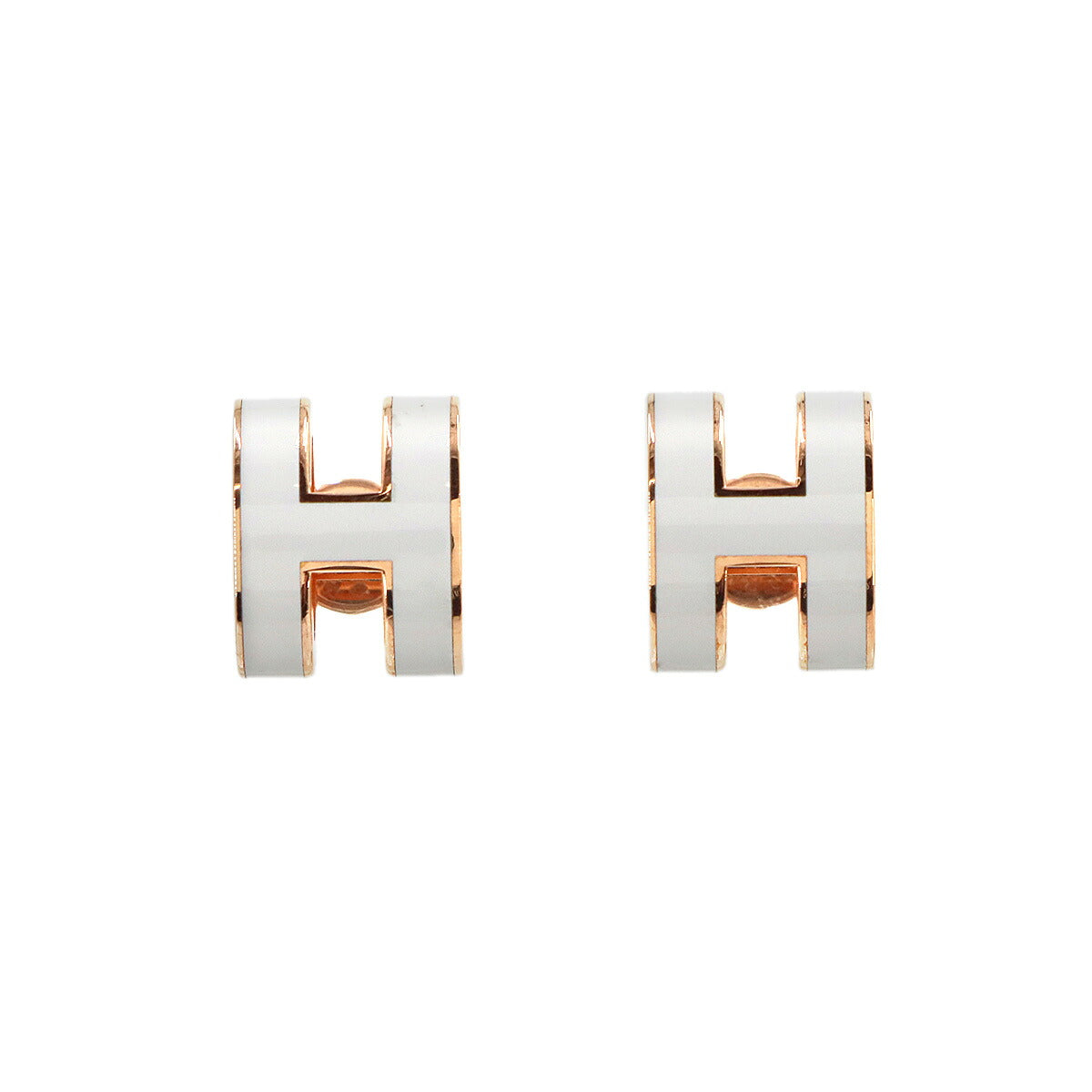 Pop H Earrings White Rosgold Pierced Accessory