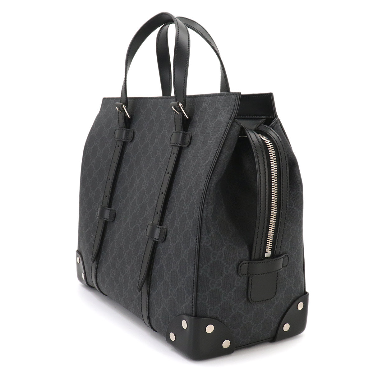 GG Supreme Tote Bag Leather Black Gray 626356 Purse