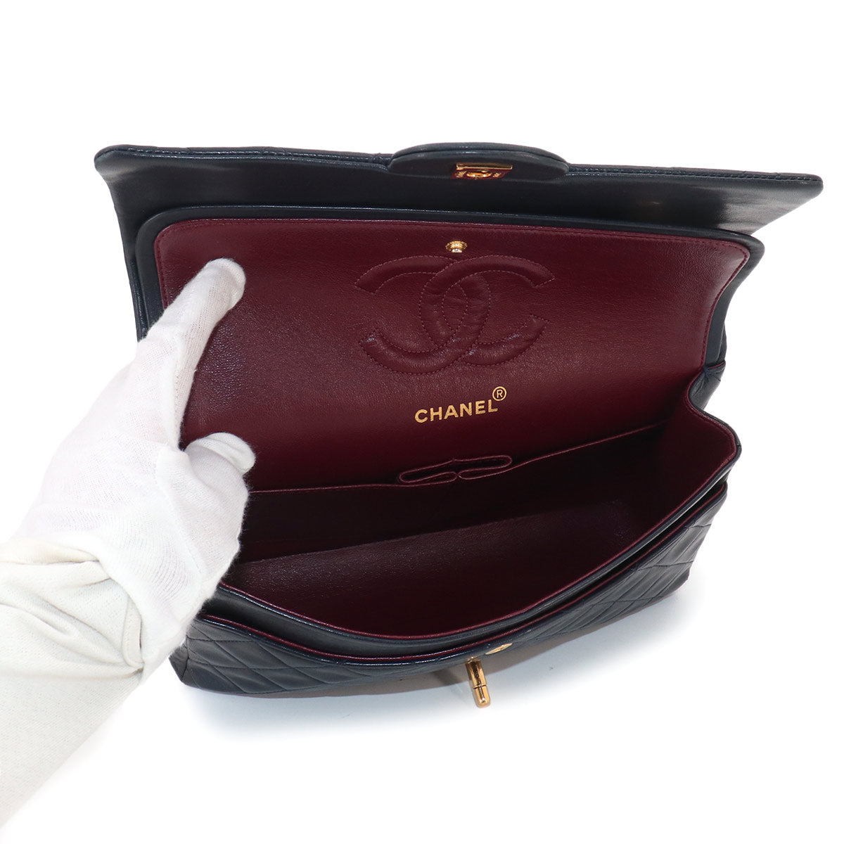 Matelasse 25 Chain Shoulder Bag Leather Navy A01112 Vintage