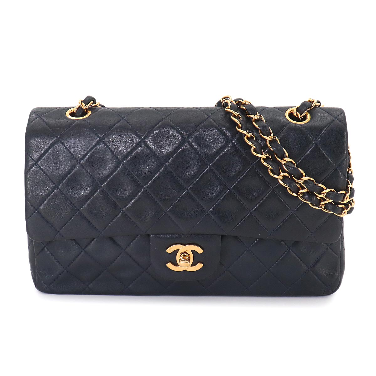 Matelasse 25 Chain Shoulder Bag Leather Navy A01112 Vintage
