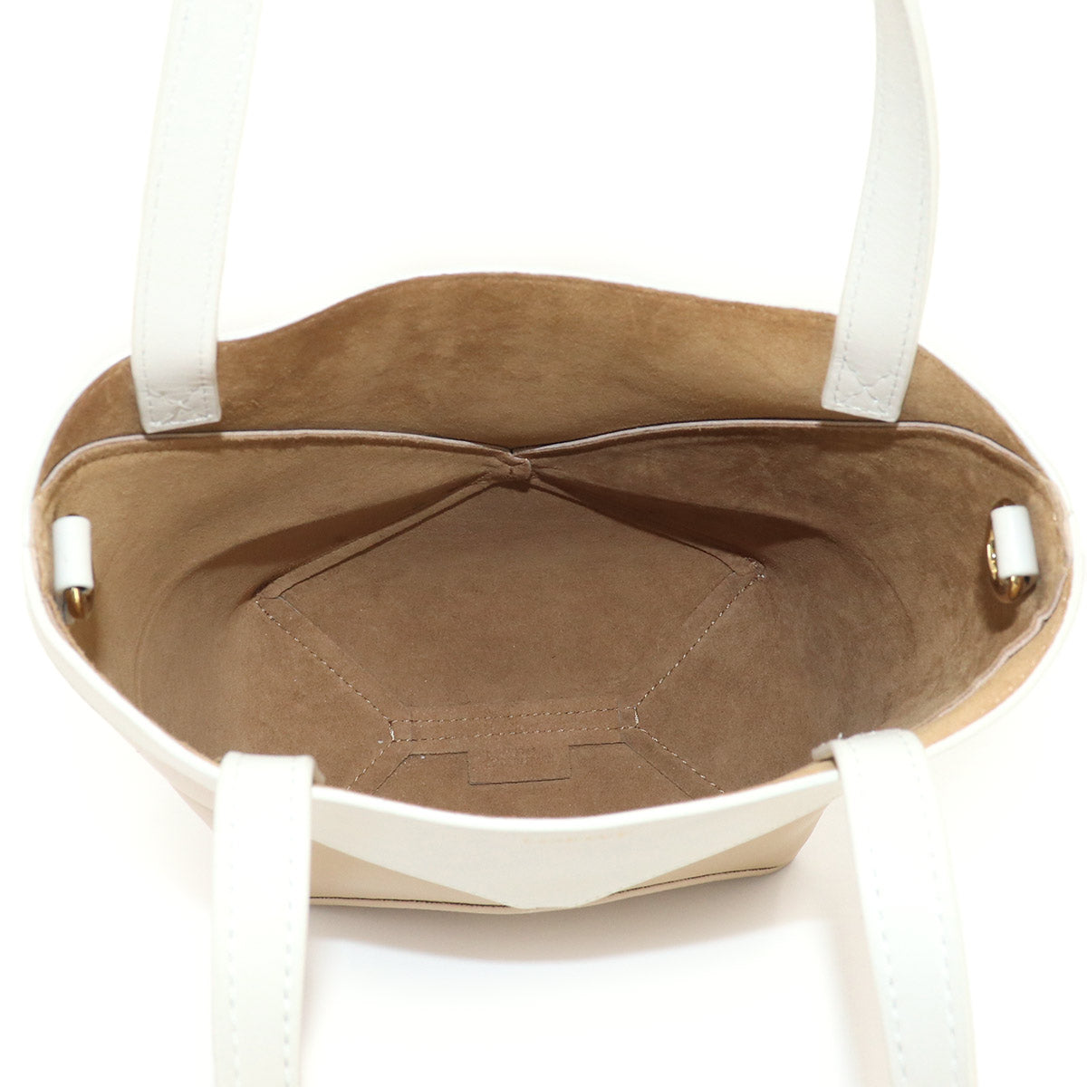 Mini Puzzle Fold 2way Tote Shoulder Bag Leather Beige White