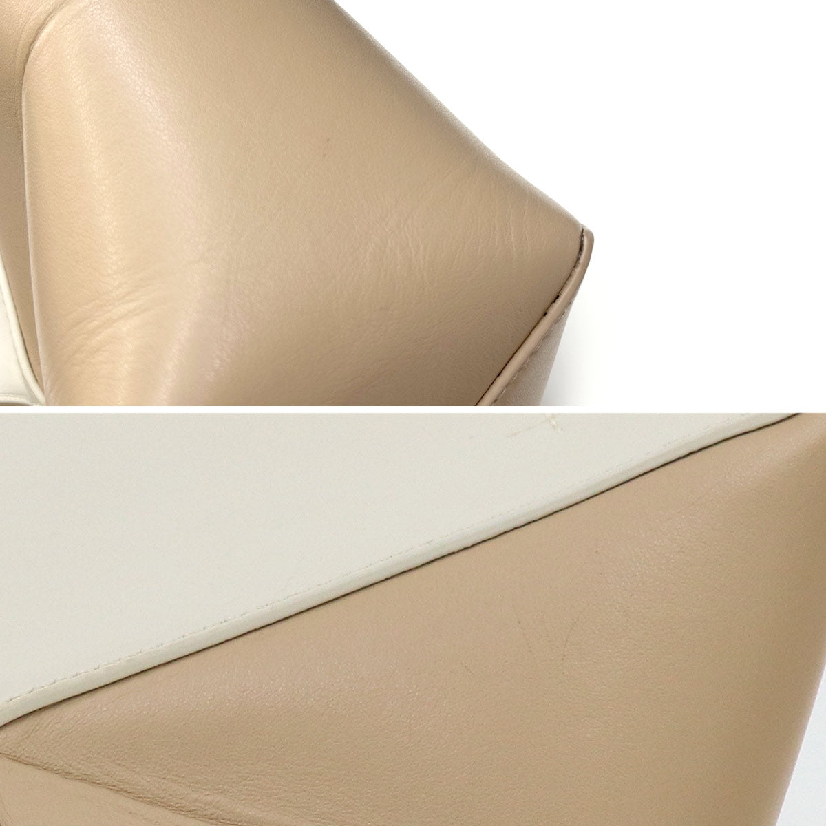 Mini Puzzle Fold 2way Tote Shoulder Bag Leather Beige White