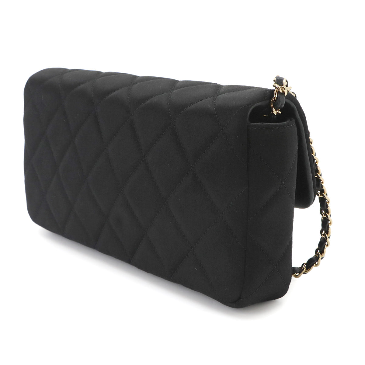 Matelasse Chain Shoulder Bag Satin Black Purse
