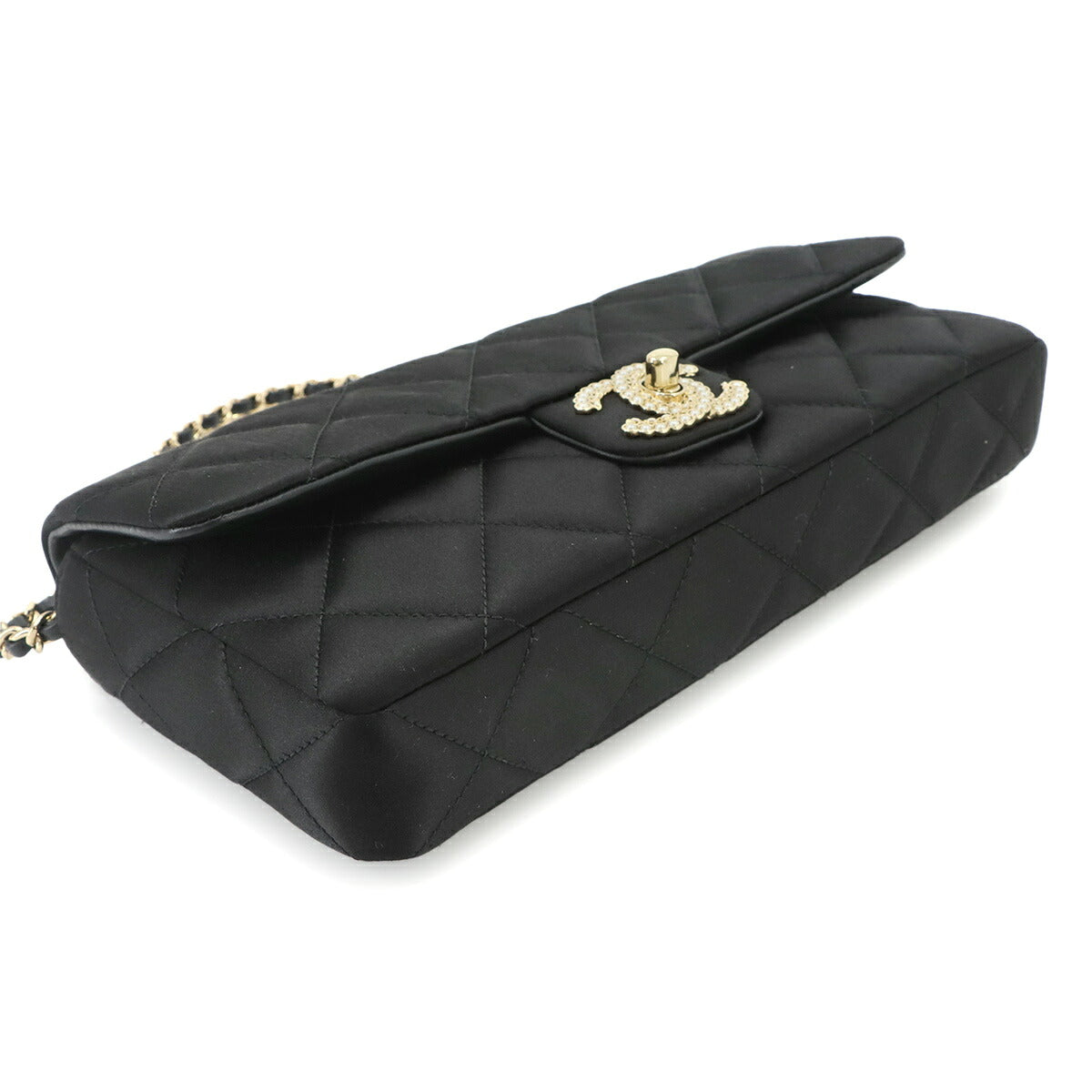 Matelasse Chain Shoulder Bag Satin Black Purse